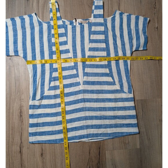 Soft Surroundings Size M Petite Sunset Tunic Blouse Linen Blend Striped Coastal - Picture 11 of 11
